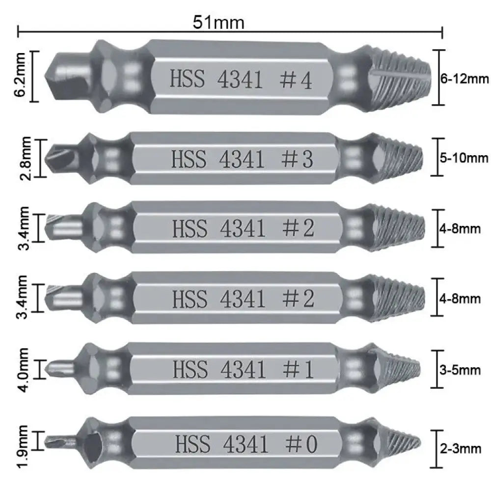 6-piece Precision Hss Screw Extractor and Repair Bit Set