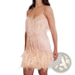 Sequin Feather Tassel v Neck Party Mini Dress