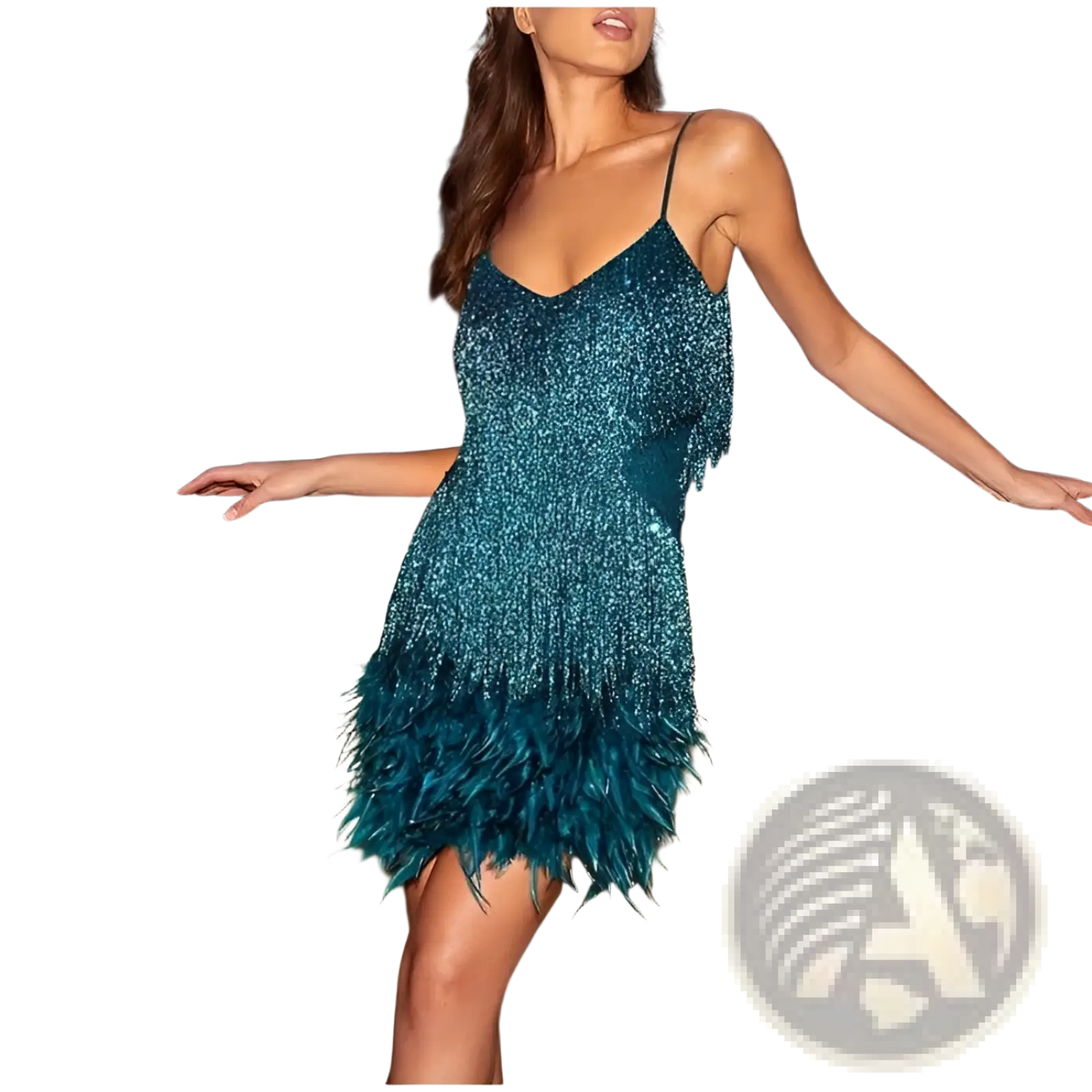 Sequin Feather Tassel v Neck Party Mini Dress