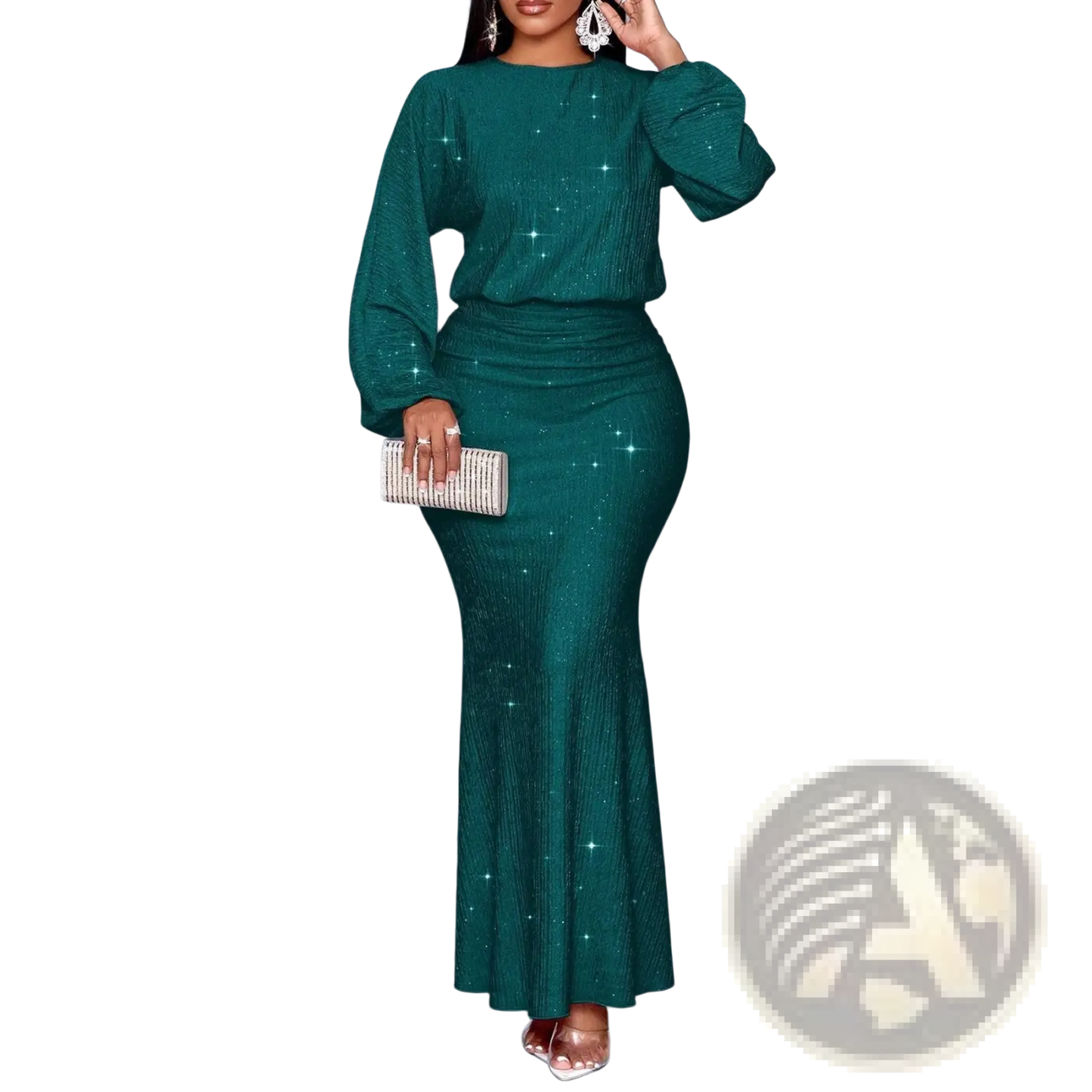 Sequin Lantern Sleeve Mermaid Two Piece Set