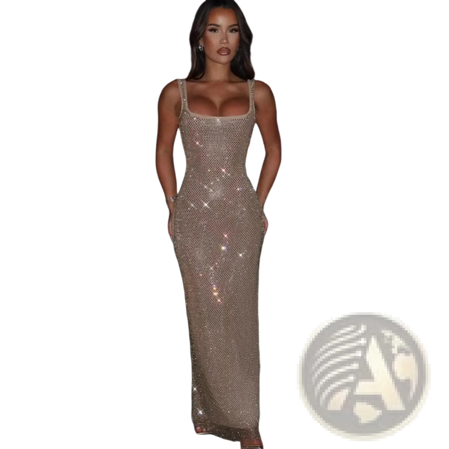 Sequin Square Neck Bodycon Maxi Sling Dress