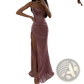Sequined v Neck High Slit Evening Gown