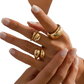 Set of 4 Elegant Adjustable Golden Geometric Rings