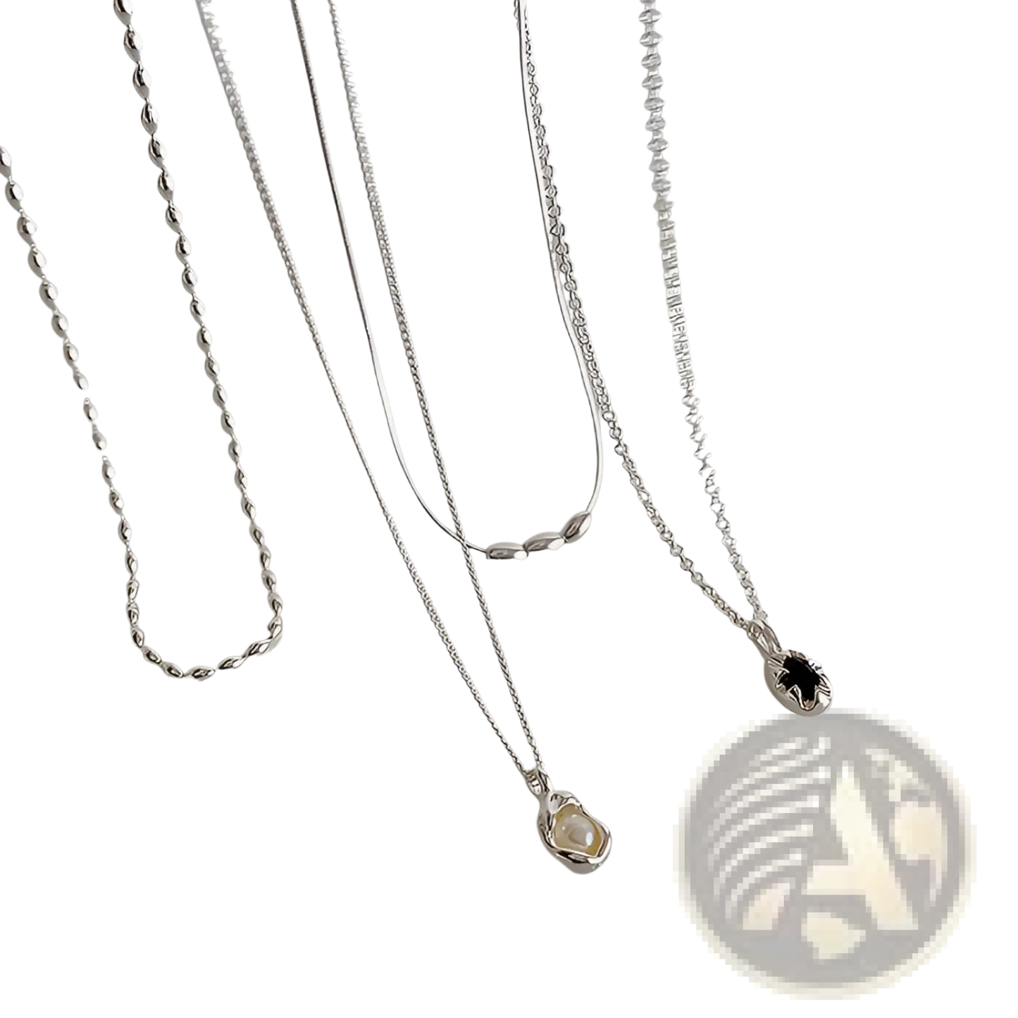 Set of Five Minimalist Silver and Pearl Pendant Necklaces