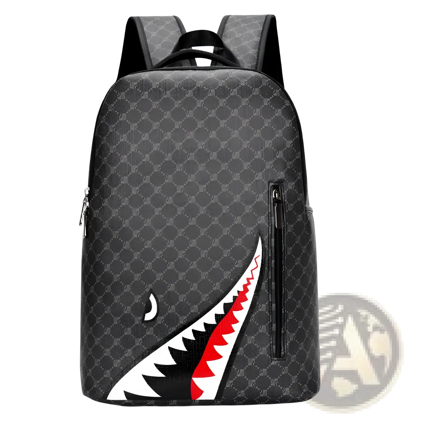 Shark Backpack Large Capacity Geometric Business Pu Bag