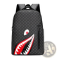 Shark Backpack Large Capacity Geometric Business Pu Bag