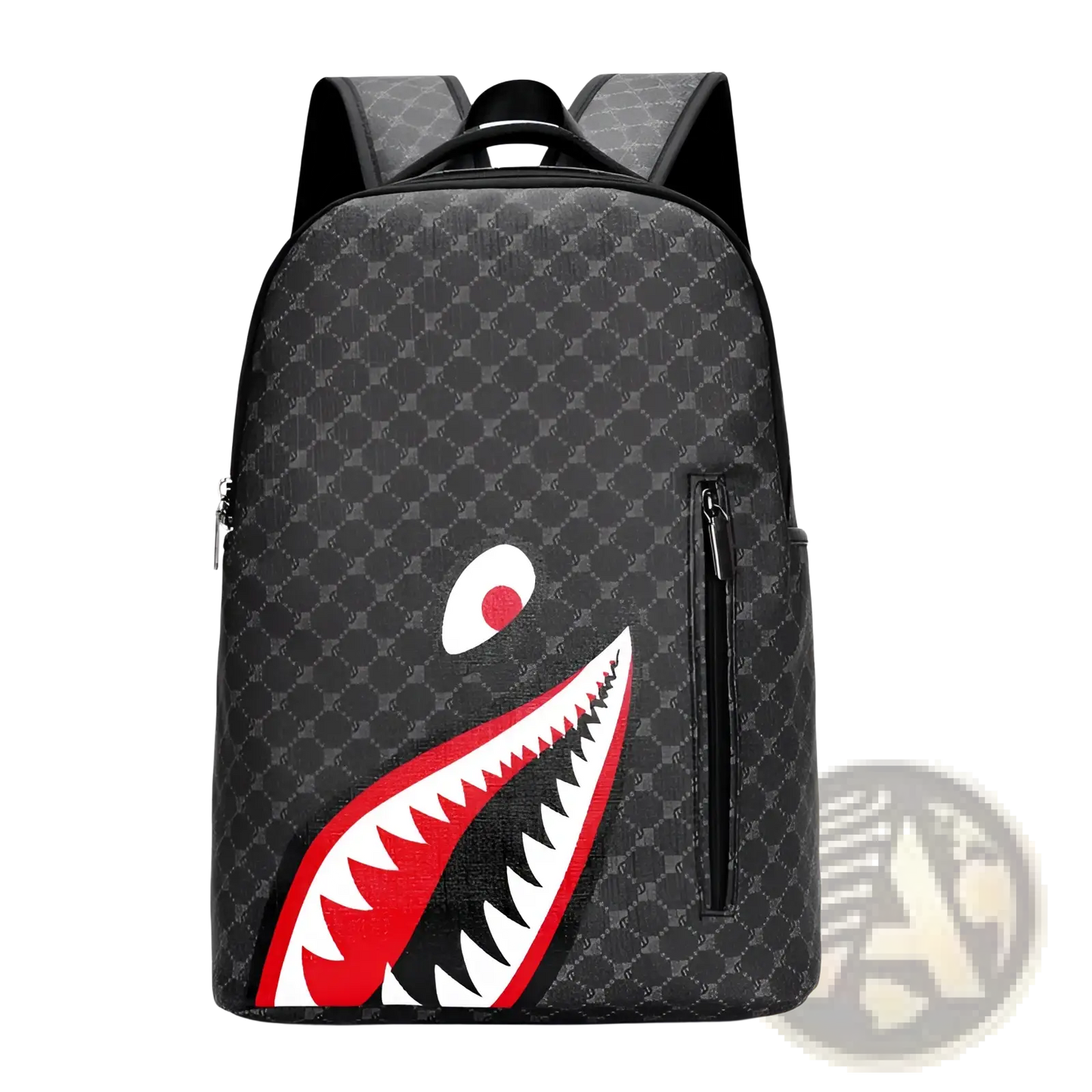 Shark Backpack Large Capacity Geometric Business Pu Bag
