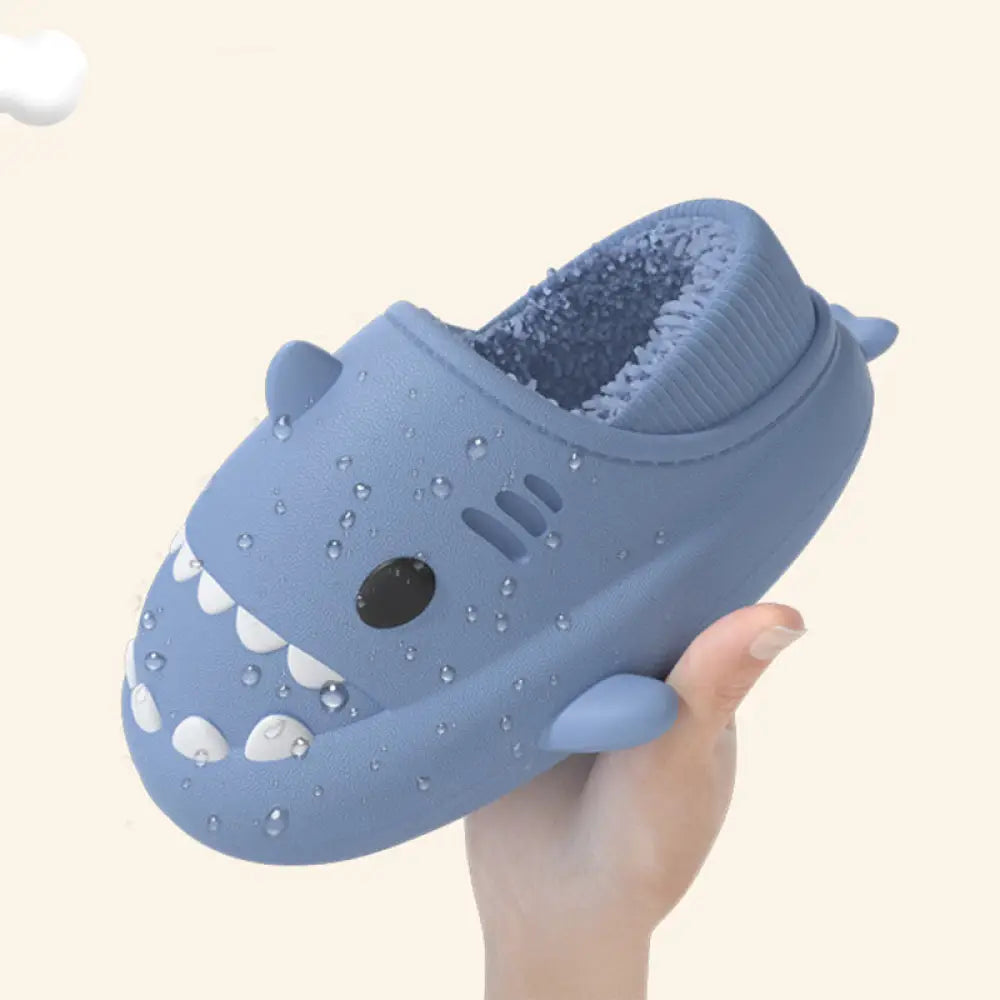 Plush Shark Winter House Slippers with Soft Rubber Soles