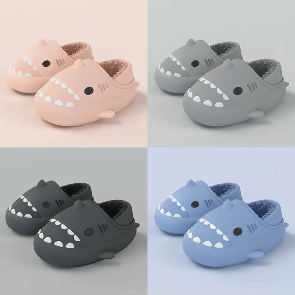 Plush Shark Winter House Slippers with Soft Rubber Soles