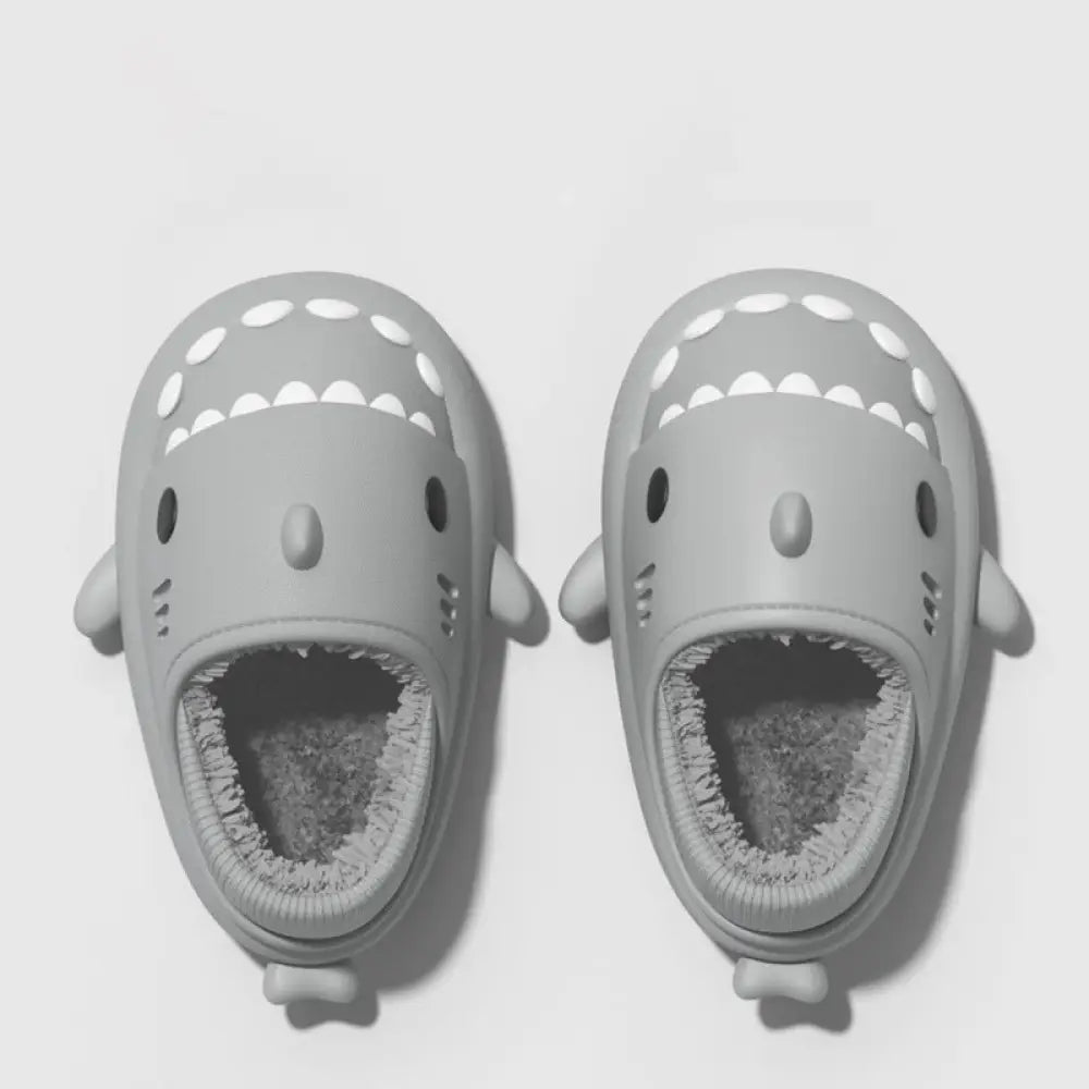 Plush Shark Winter House Slippers with Soft Rubber Soles