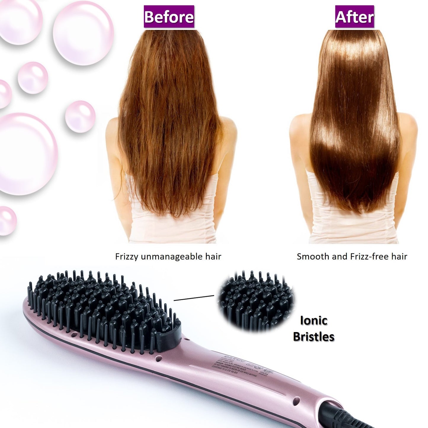 Alisador de cabelo profissional Esvee com cerdas - Escova alisadora de cabelo com aquecimento de cerâmica e tecnologia antifrizz, desligamento automático e aquecimento de 30 segundos