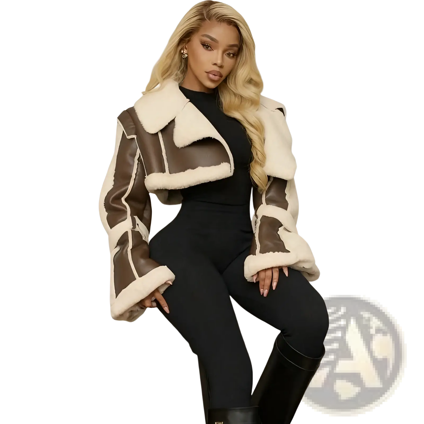 Shearling Leather Short Jacket for Women
