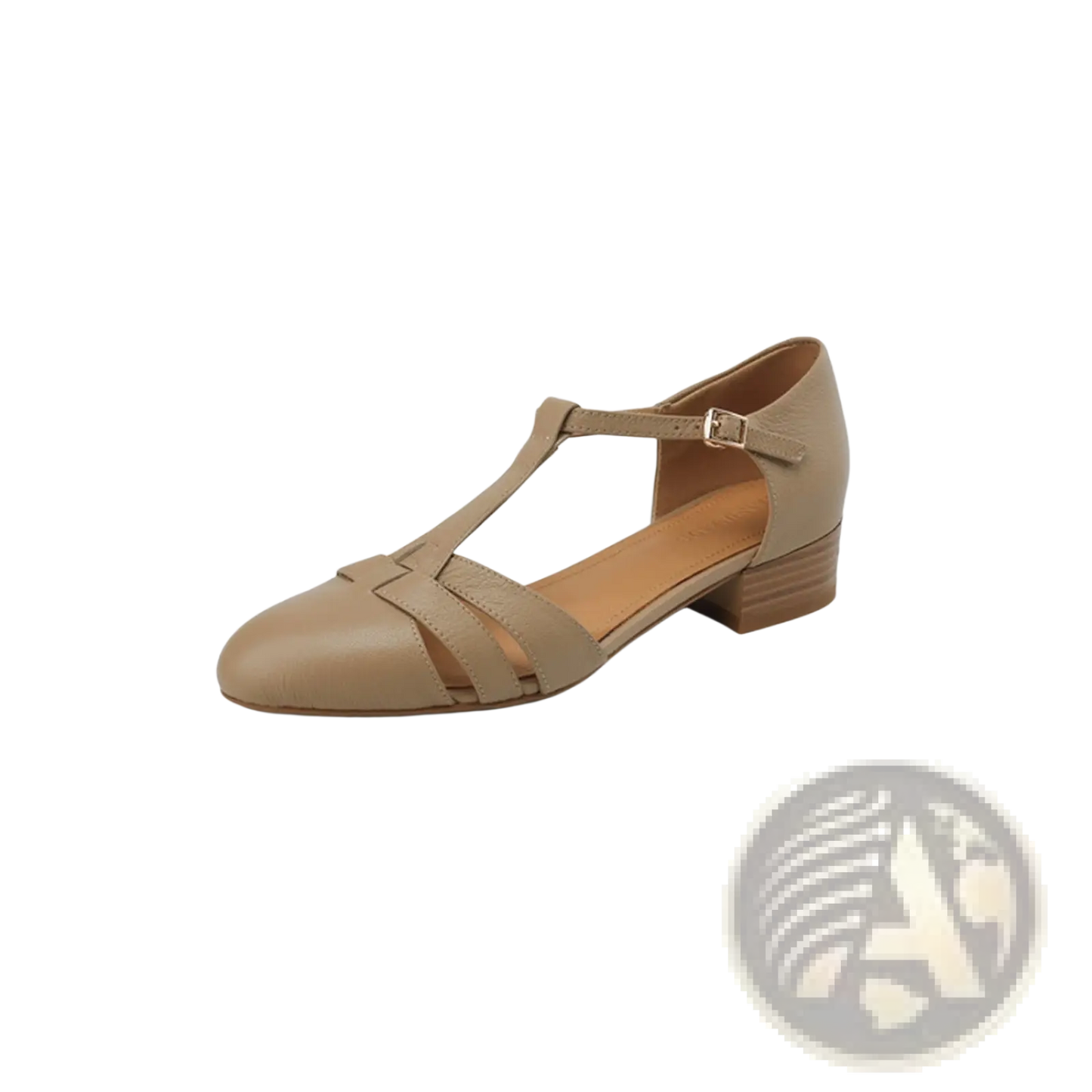 Sheepskin Leather T-strap Low Block Heel Sandals