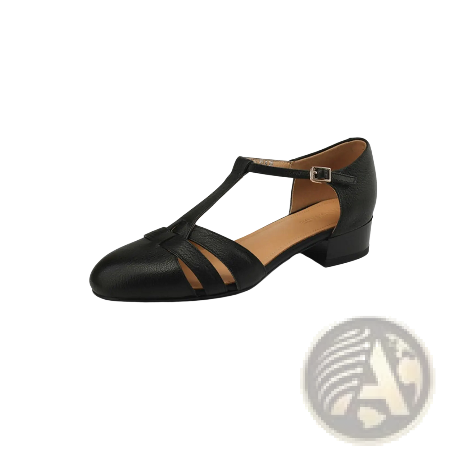 Sheepskin Leather T-strap Low Block Heel Sandals