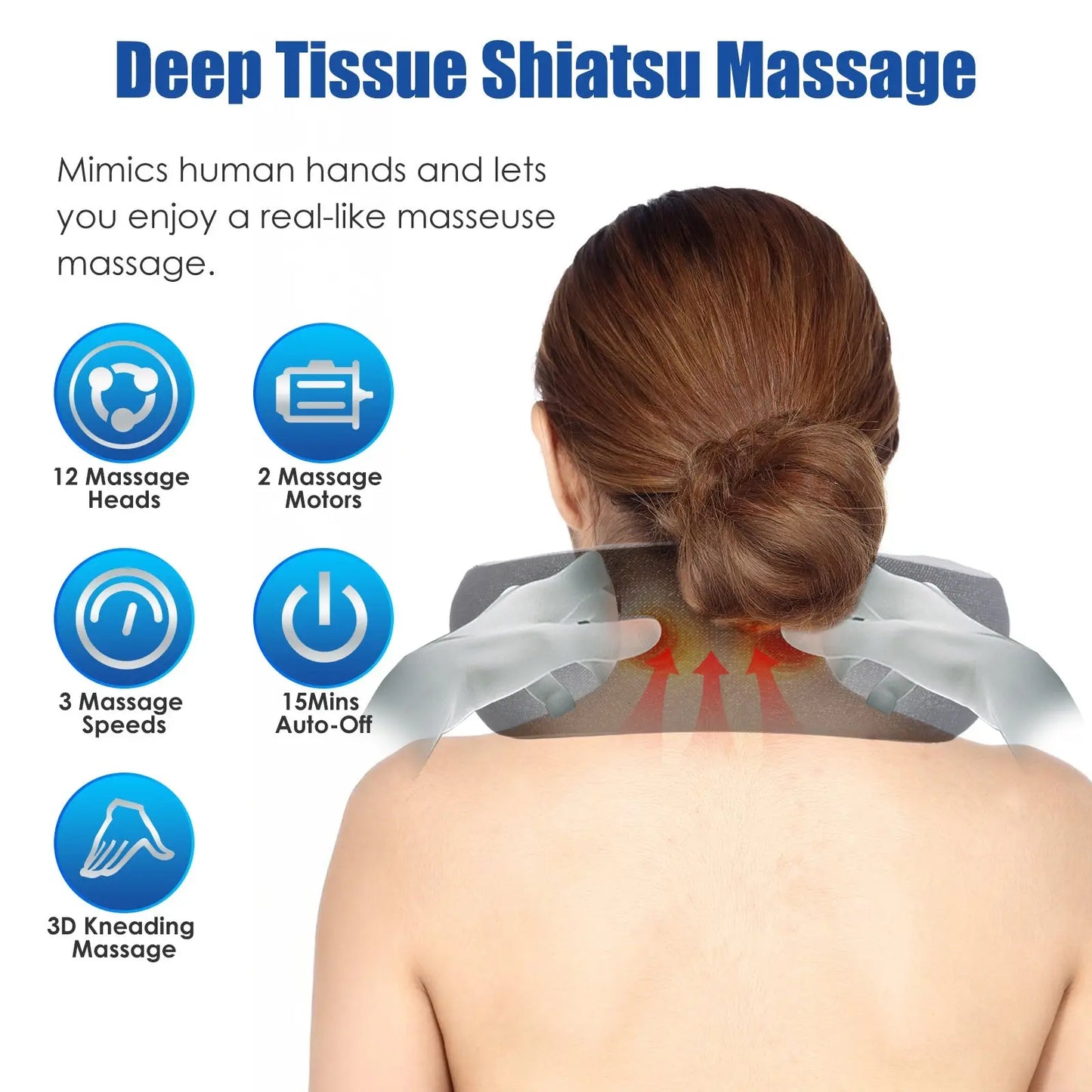 Shiatsu Neck Massager Pillow with Heat and Memory Foam