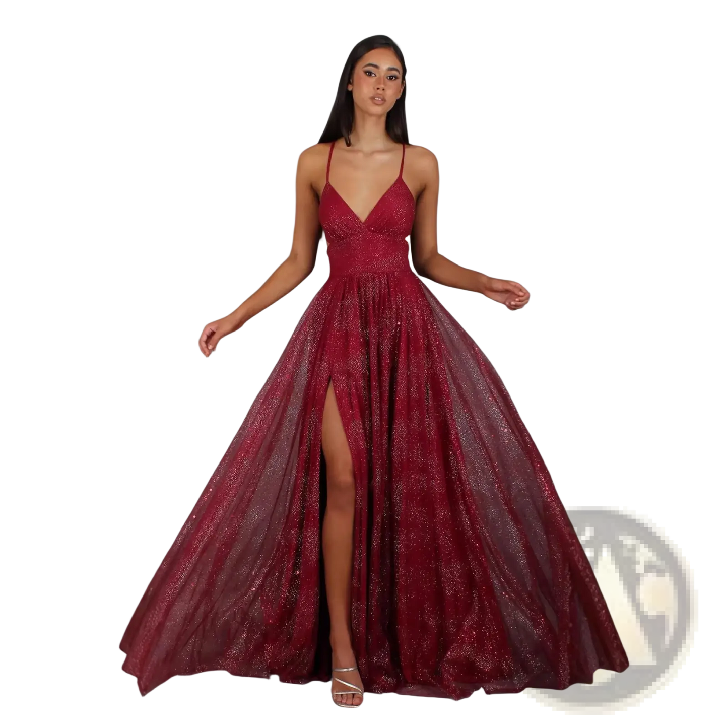 Shimmering v Neck High Slit Maxi Evening Gown