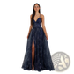 Shimmering v Neck High Slit Maxi Evening Gown