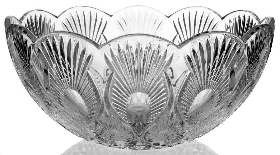 House of Waterford Diamond Cut & Scalloped Edge Crystal Peacock Bowl
