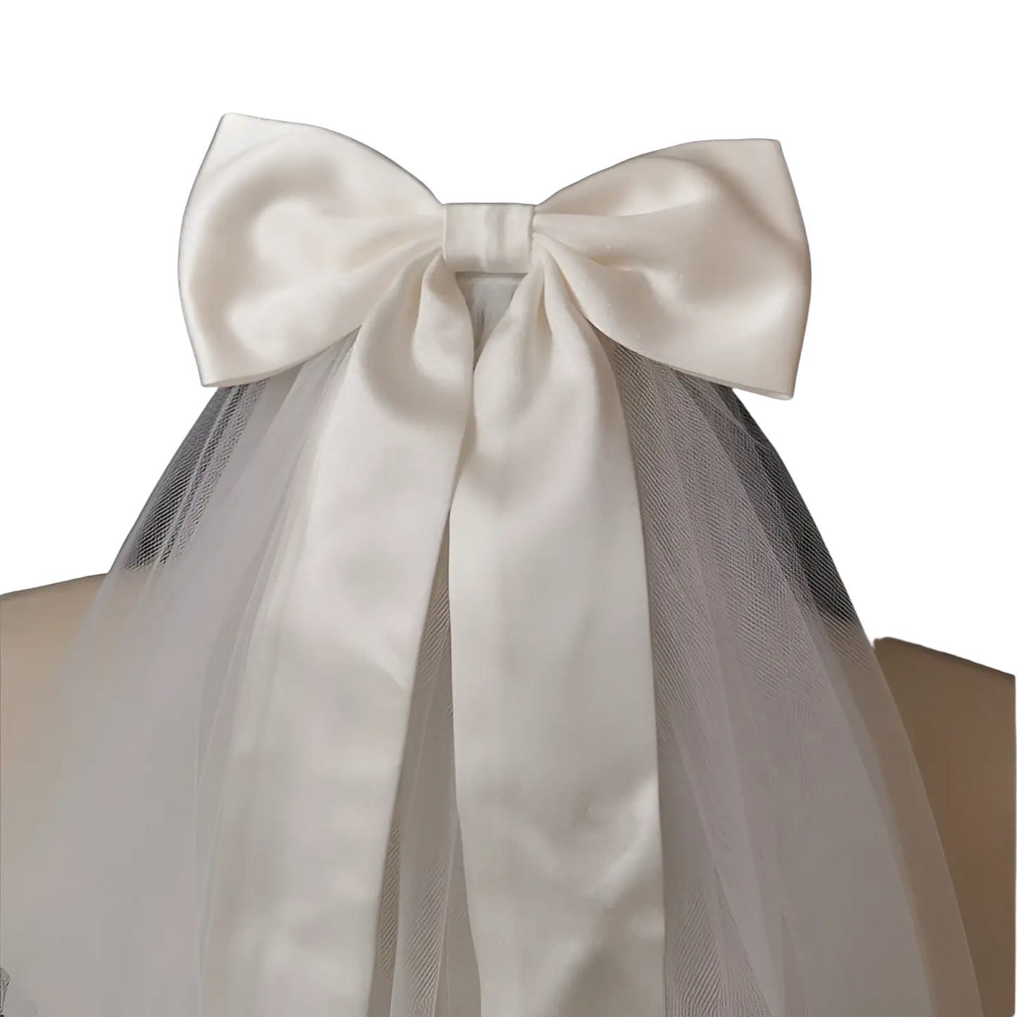 Short Bridal Veil with Satin Bow and Silver Hair Comb