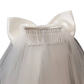 Short Bridal Veil with Satin Bow and Silver Hair Comb