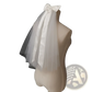 Short Bridal Veil with Satin Bow and Silver Hair Comb