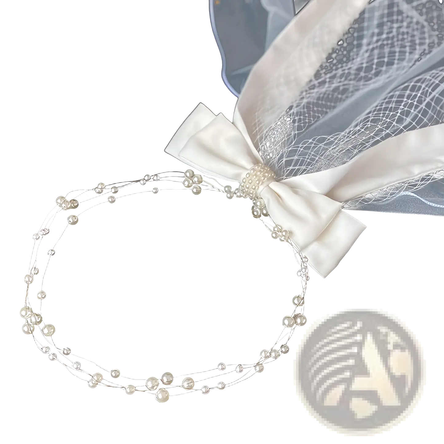Short Bridal Veil with Satin Bow and Silver Hair Comb