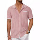 Men's Beige Hollow Knit Short Sleeve Cardigan Shirt