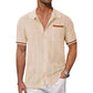 Men's Beige Hollow Knit Short Sleeve Cardigan Shirt