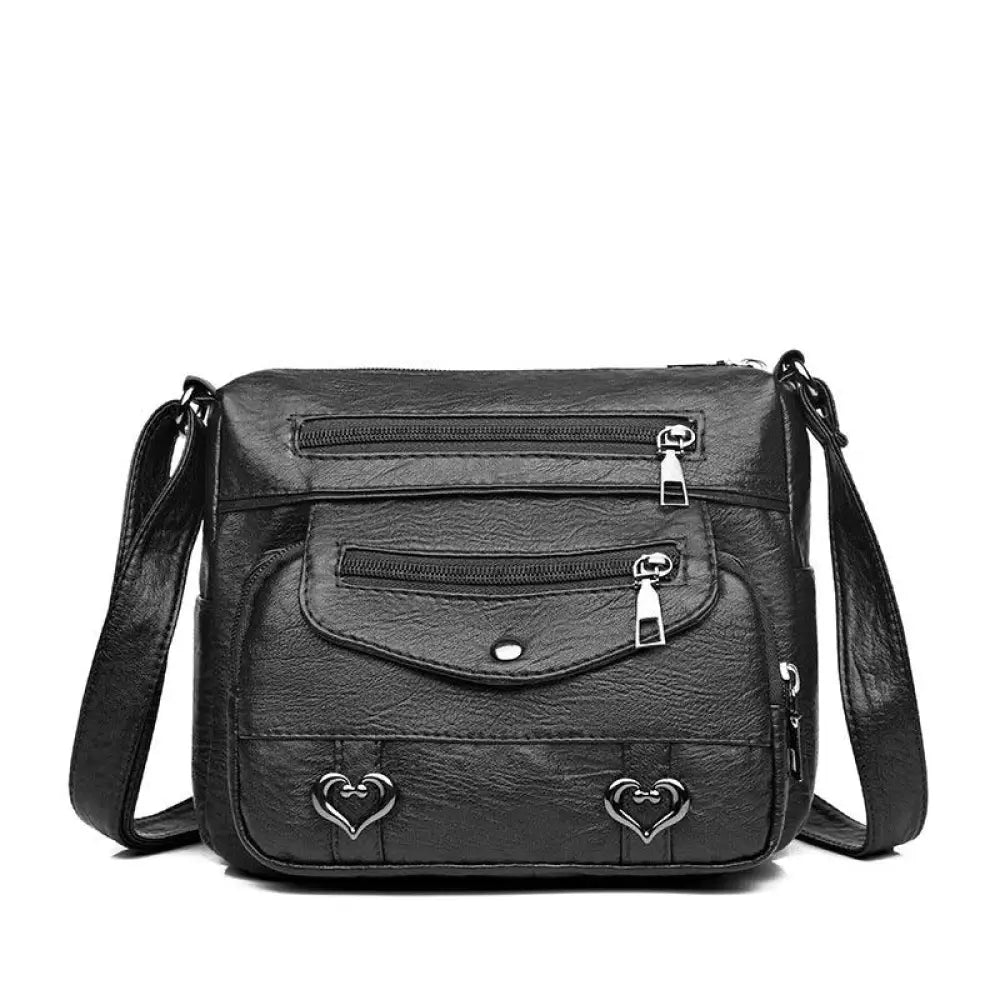 Women's Multi-pocket Faux Leather Heart Studded Crossbody Bag