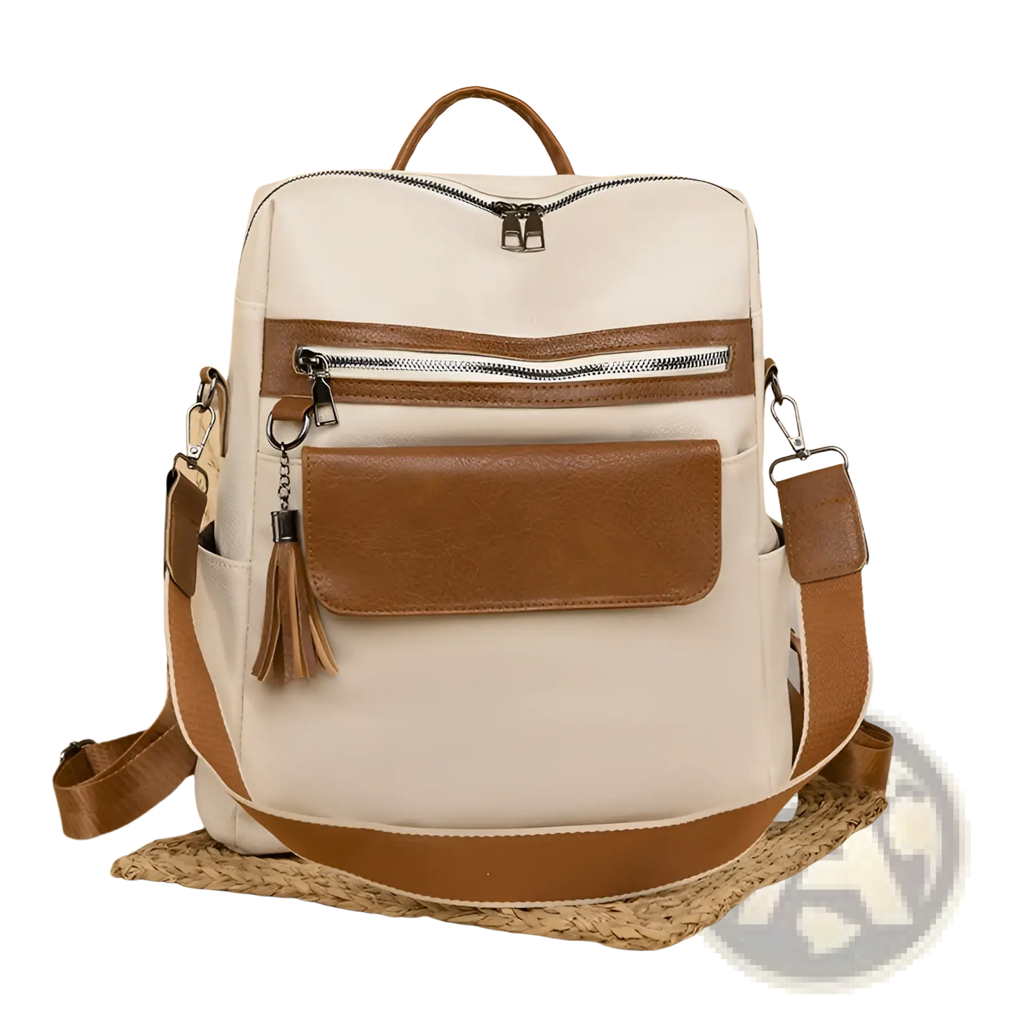 One Shoulder Cream Faux Leather Backpack 35cm