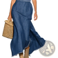One Shoulder Floral Denim Maxi Dress