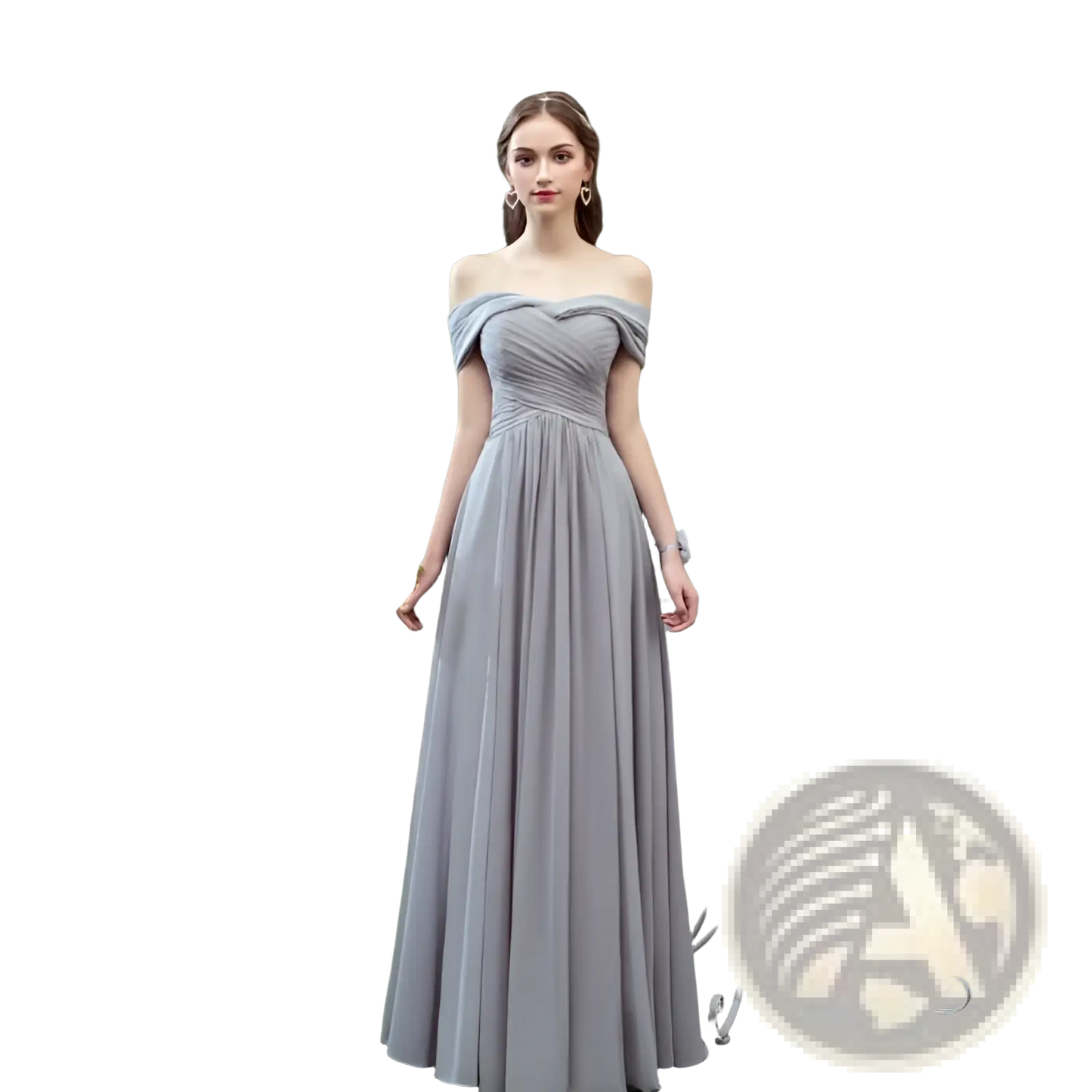 Off-the-shoulder Gray Chiffon Floor Length Bridesmaid Gown
