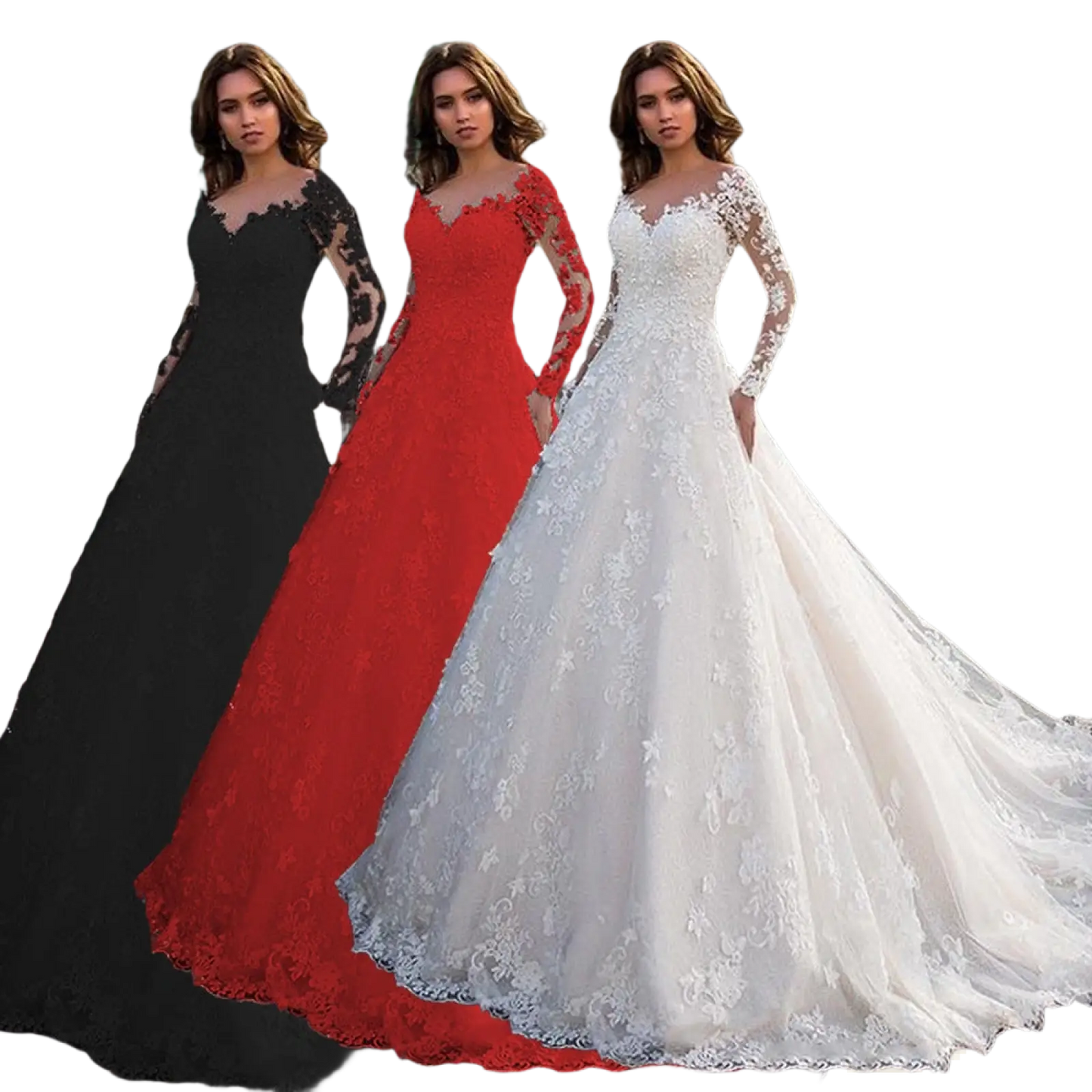 Off Shoulder Lace Long Sleeve Bridal Wedding Gown