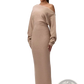 Off Shoulder Long Sleeve Knitted Bodycon Maxi Dress