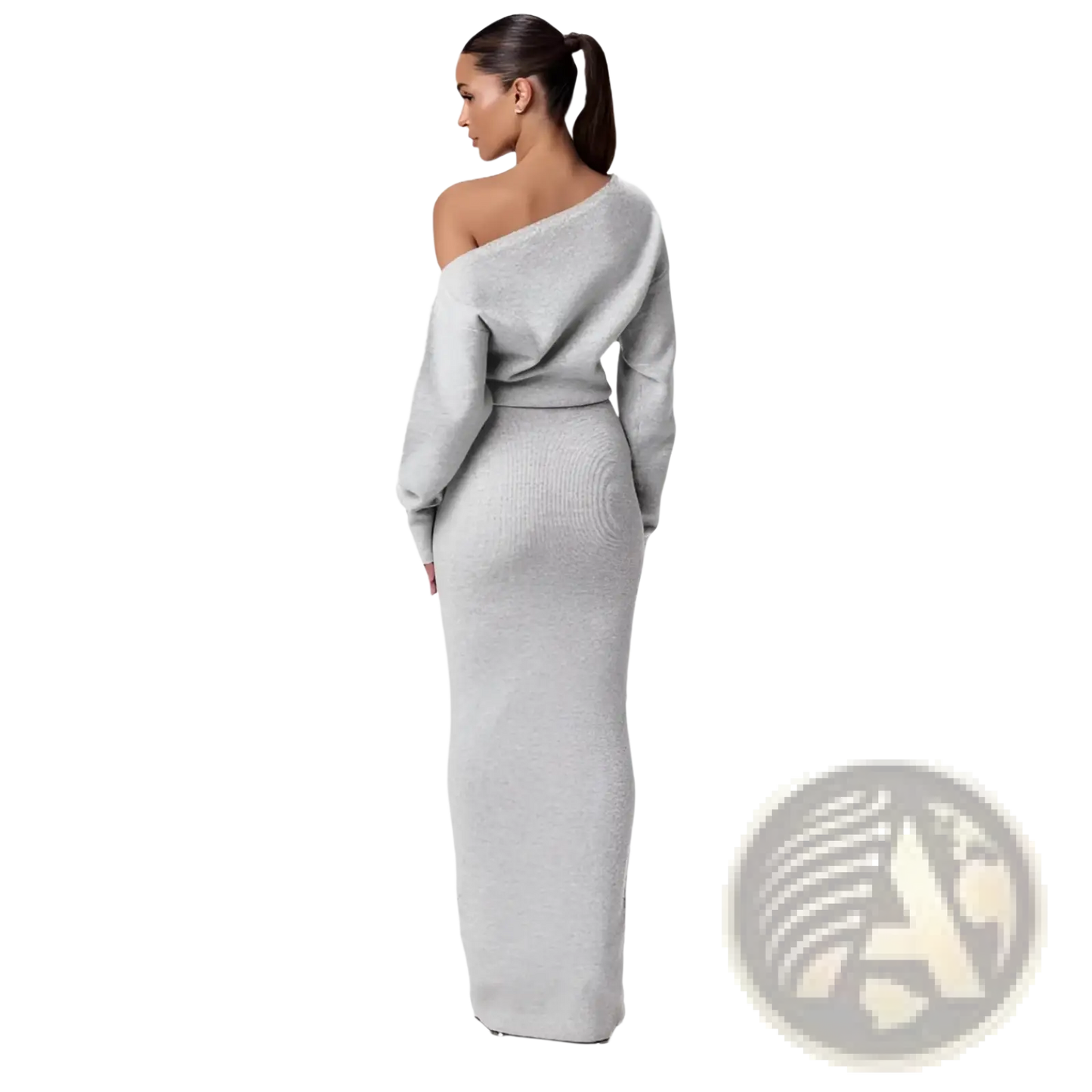 Off Shoulder Long Sleeve Knitted Bodycon Maxi Dress