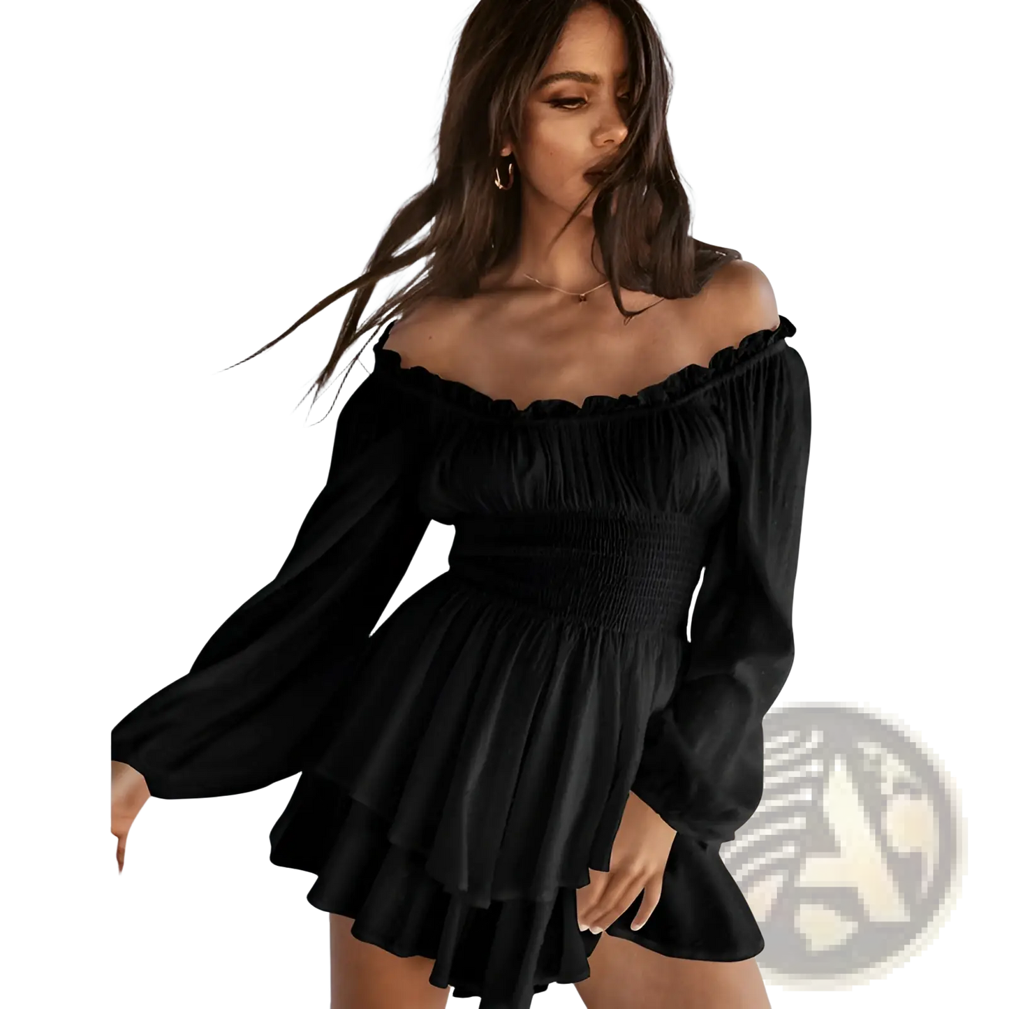 Off Shoulder Long Sleeve Ruffled Tiered Mini Dress