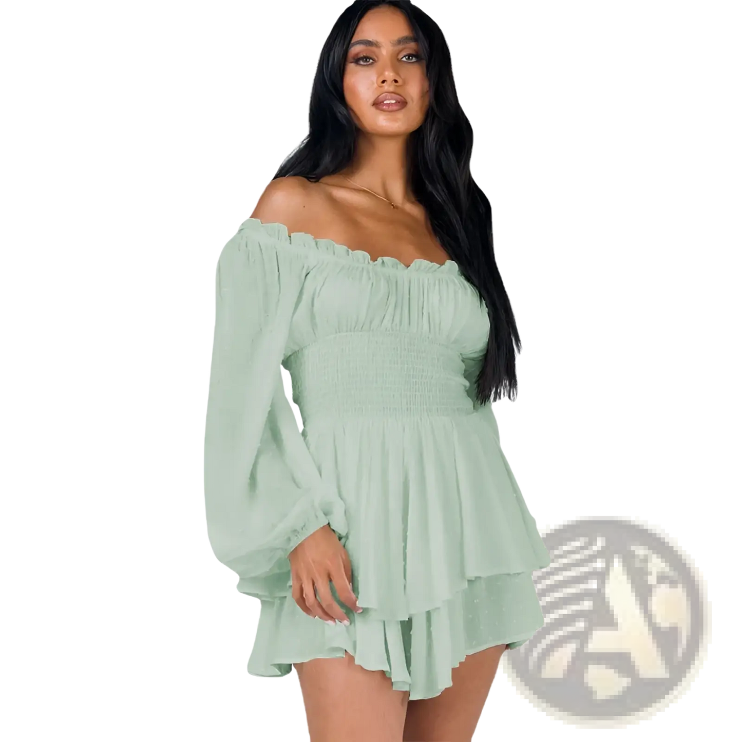Off Shoulder Long Sleeve Ruffled Tiered Mini Dress