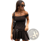 Off-the-shoulder Ruffled Mini Dress with Belted Waist