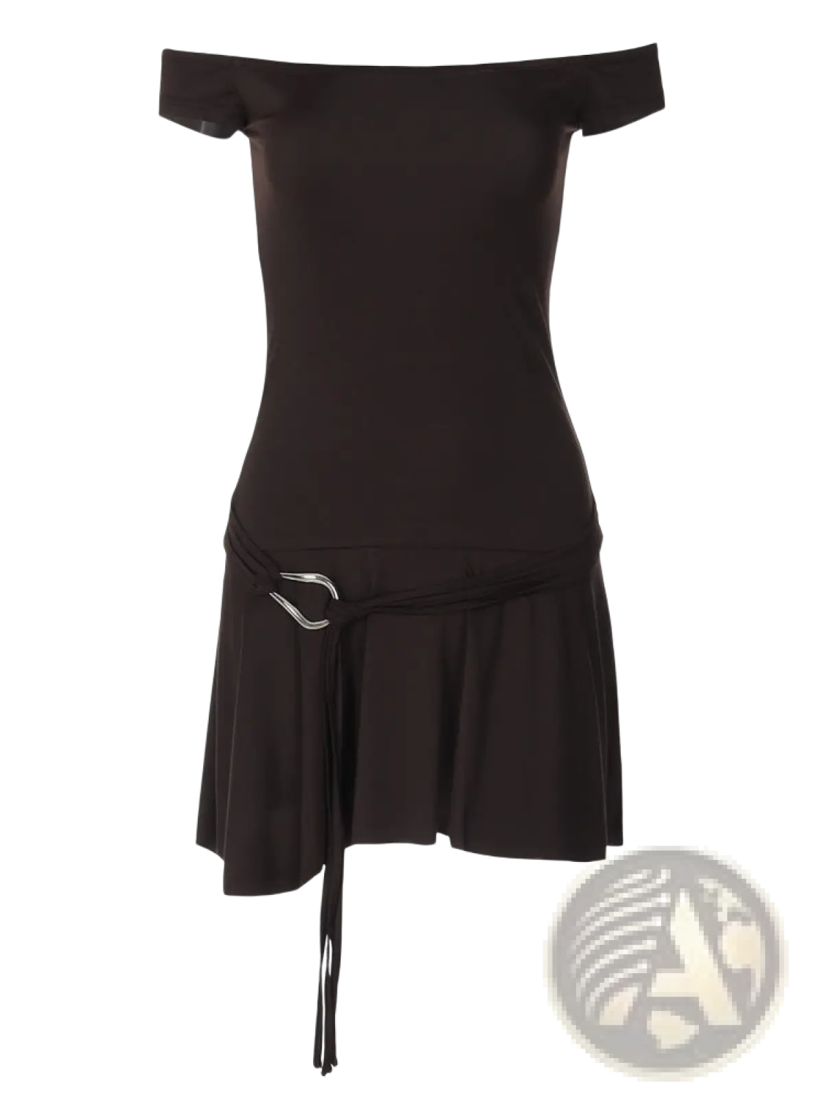 Off-the-shoulder Ruffled Mini Dress with Belted Waist