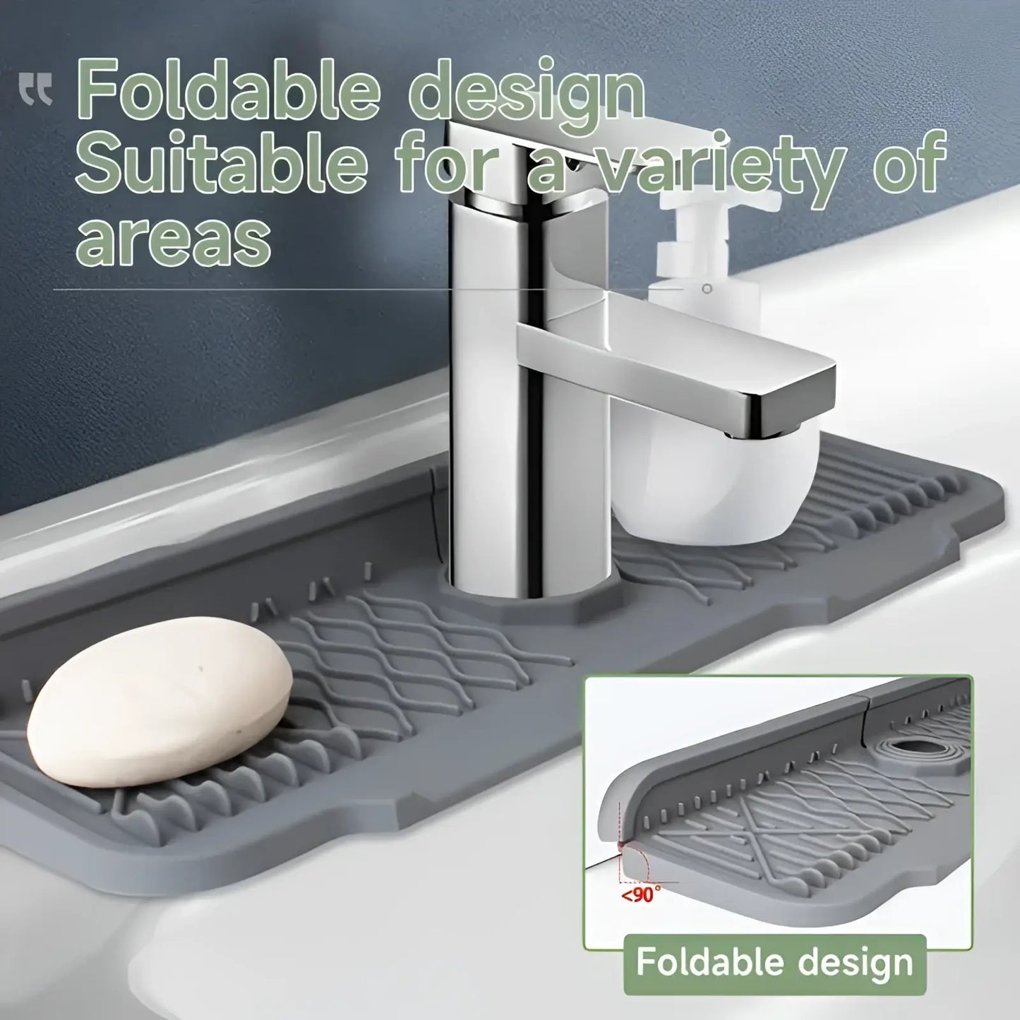 Silicone Self Draining Kitchen Sink Faucet Mat Gray