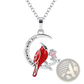 Silver Cardinal Heart Engraved Pendant Necklace