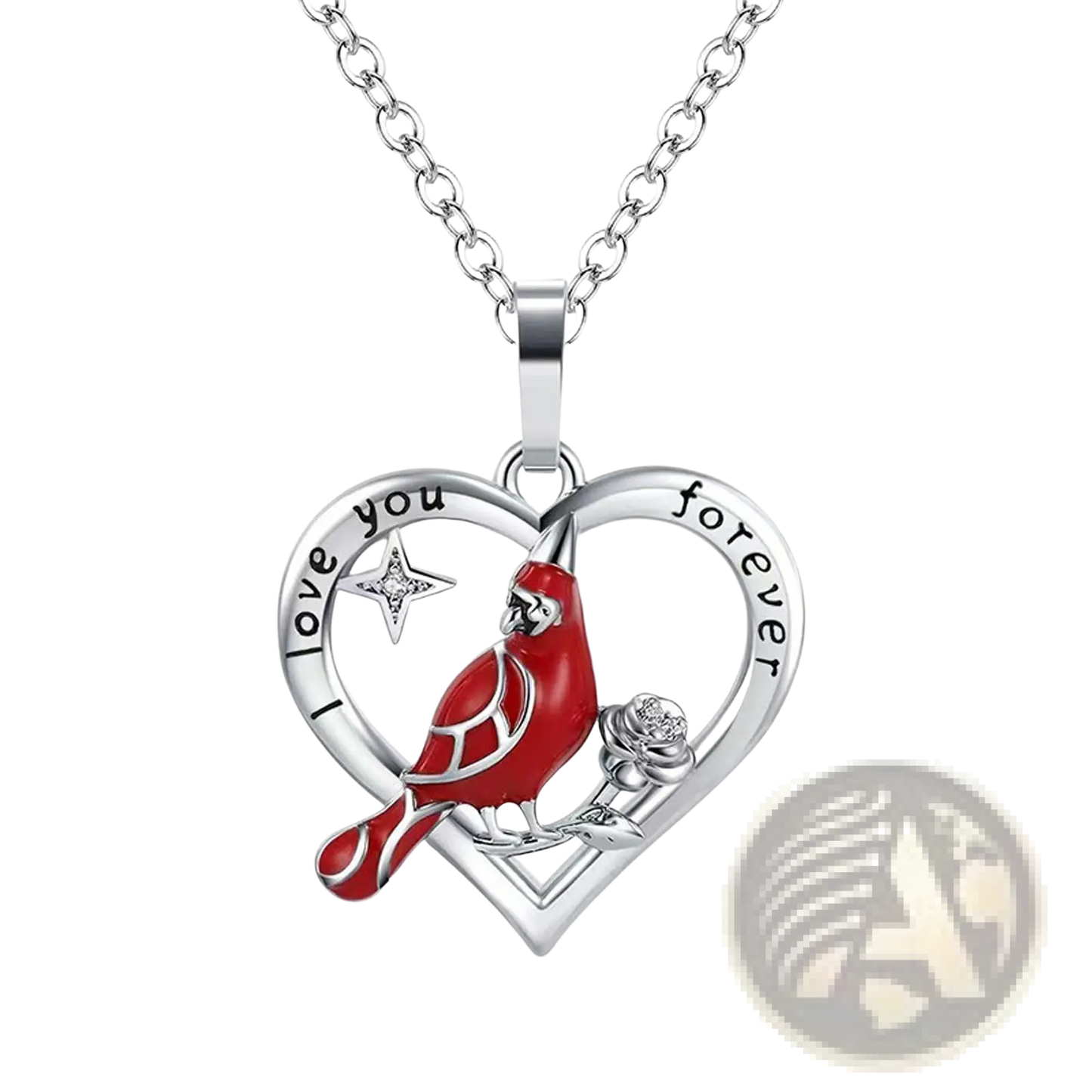 Silver Cardinal Heart Engraved Pendant Necklace