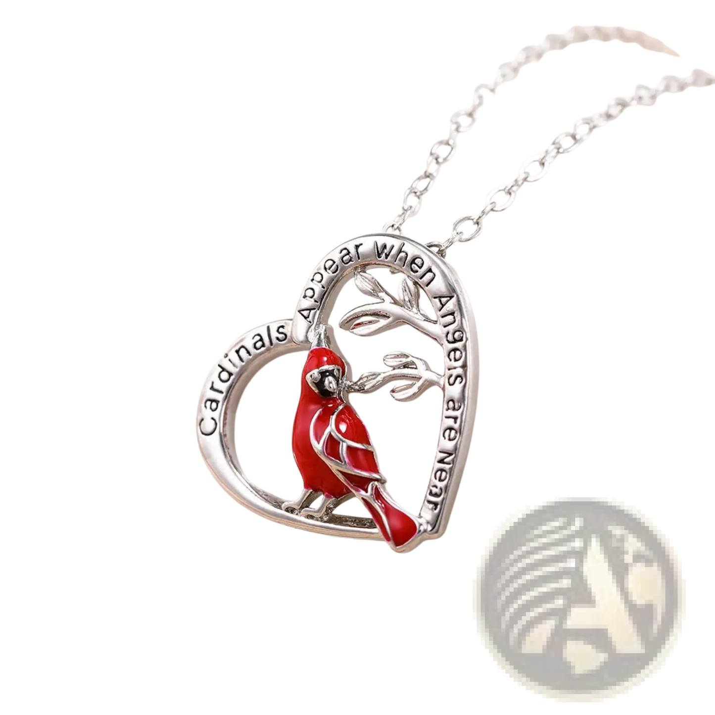 Silver Cardinal Heart Engraved Pendant Necklace