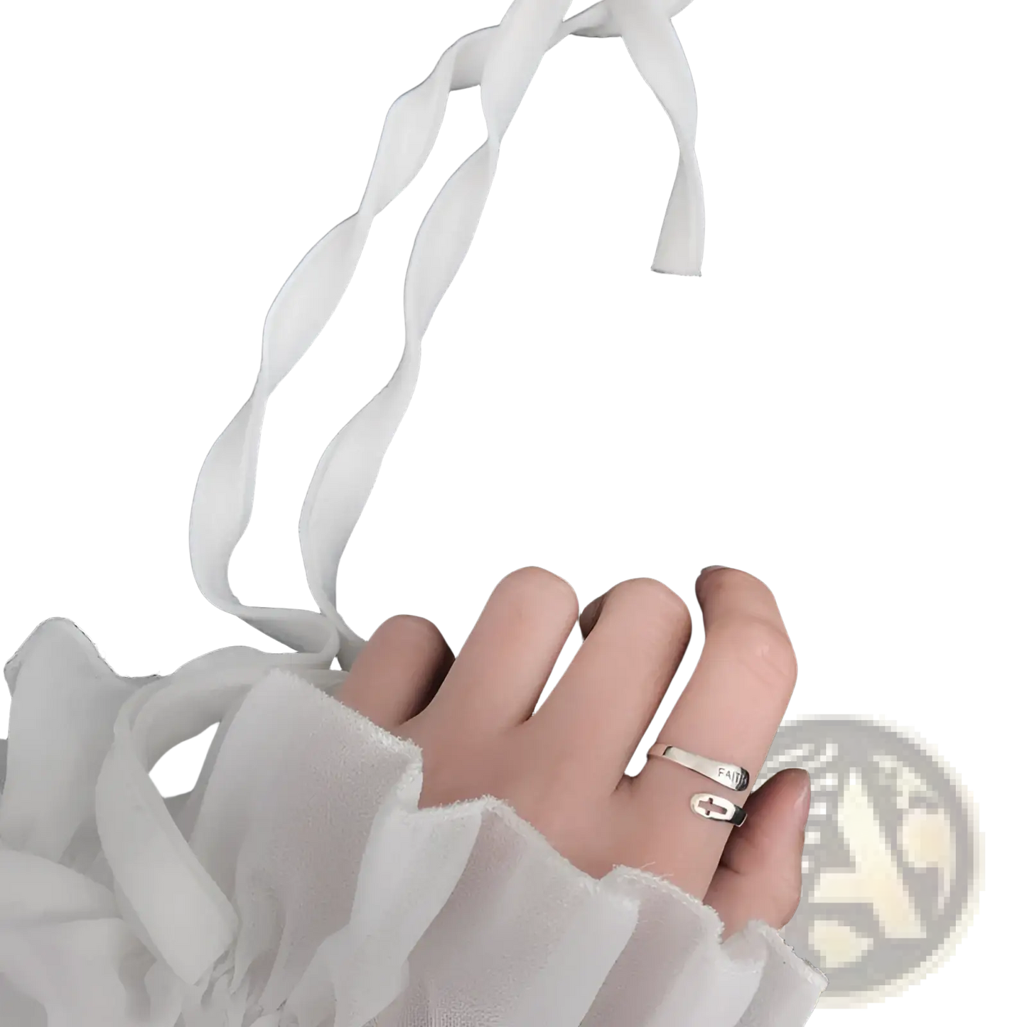 Silver Faith Cross Wrap Ring with Adjustable Band