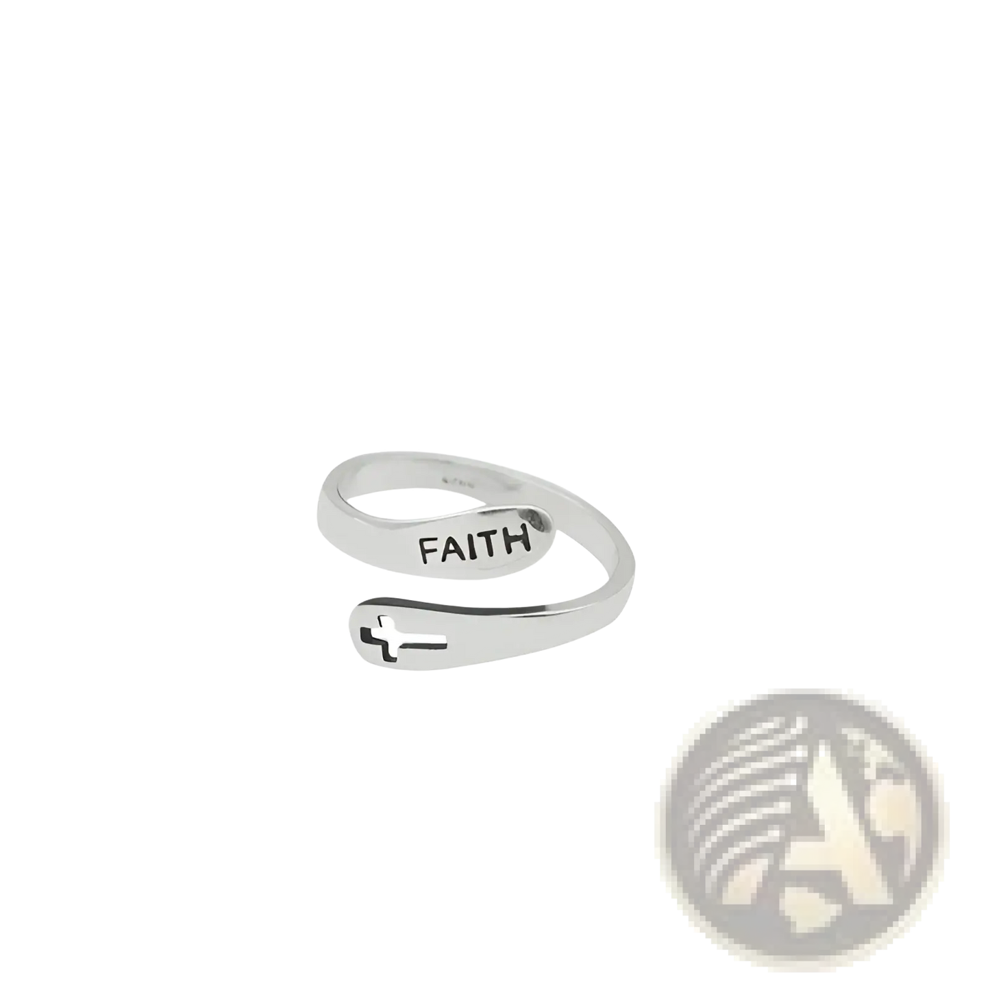 Silver Faith Cross Wrap Ring with Adjustable Band