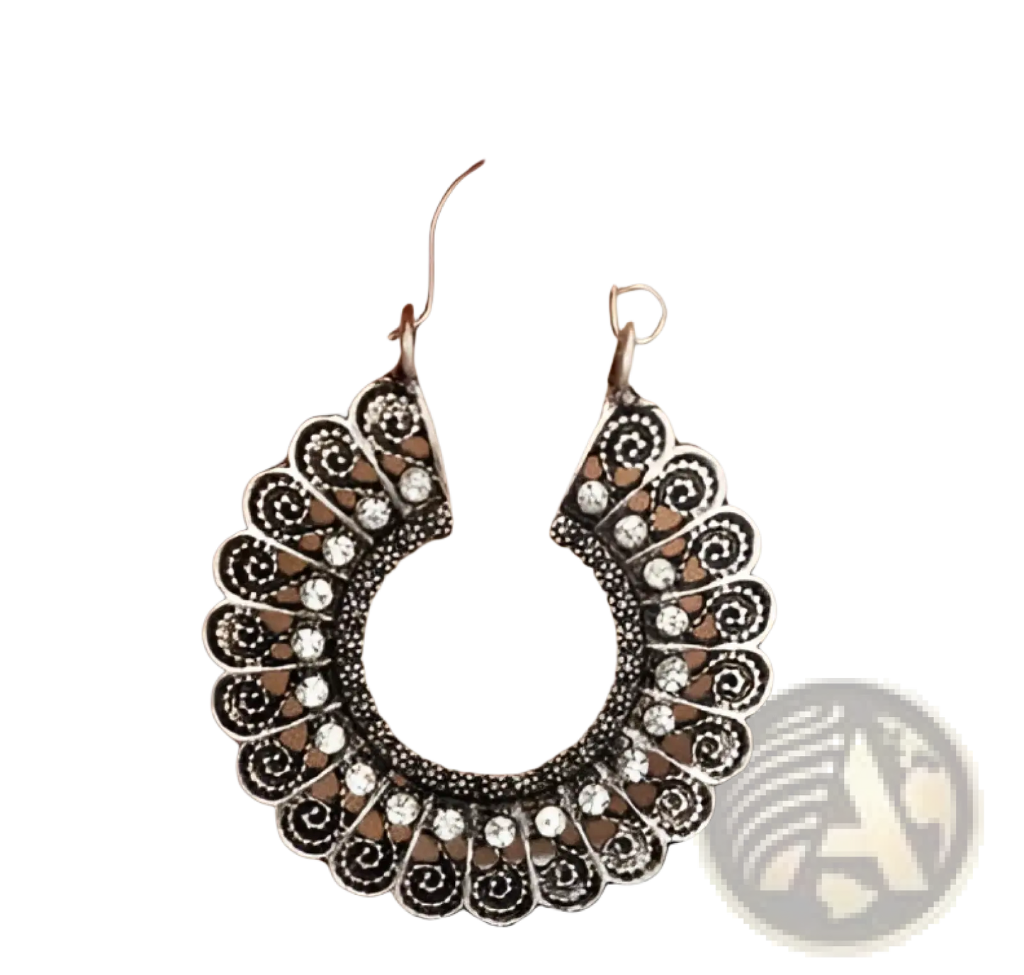 Silver Filigree Mandala Crescent Hoop Earrings