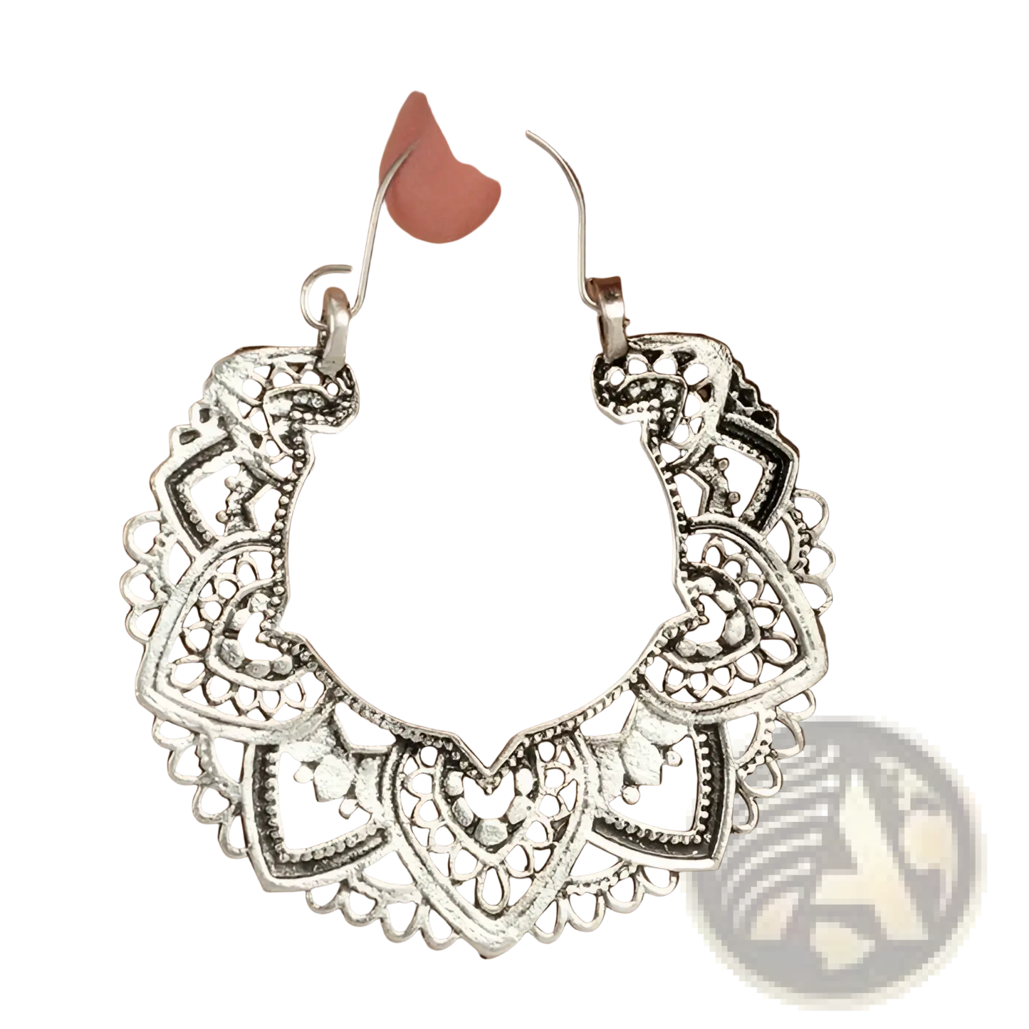 Silver Filigree Mandala Crescent Hoop Earrings