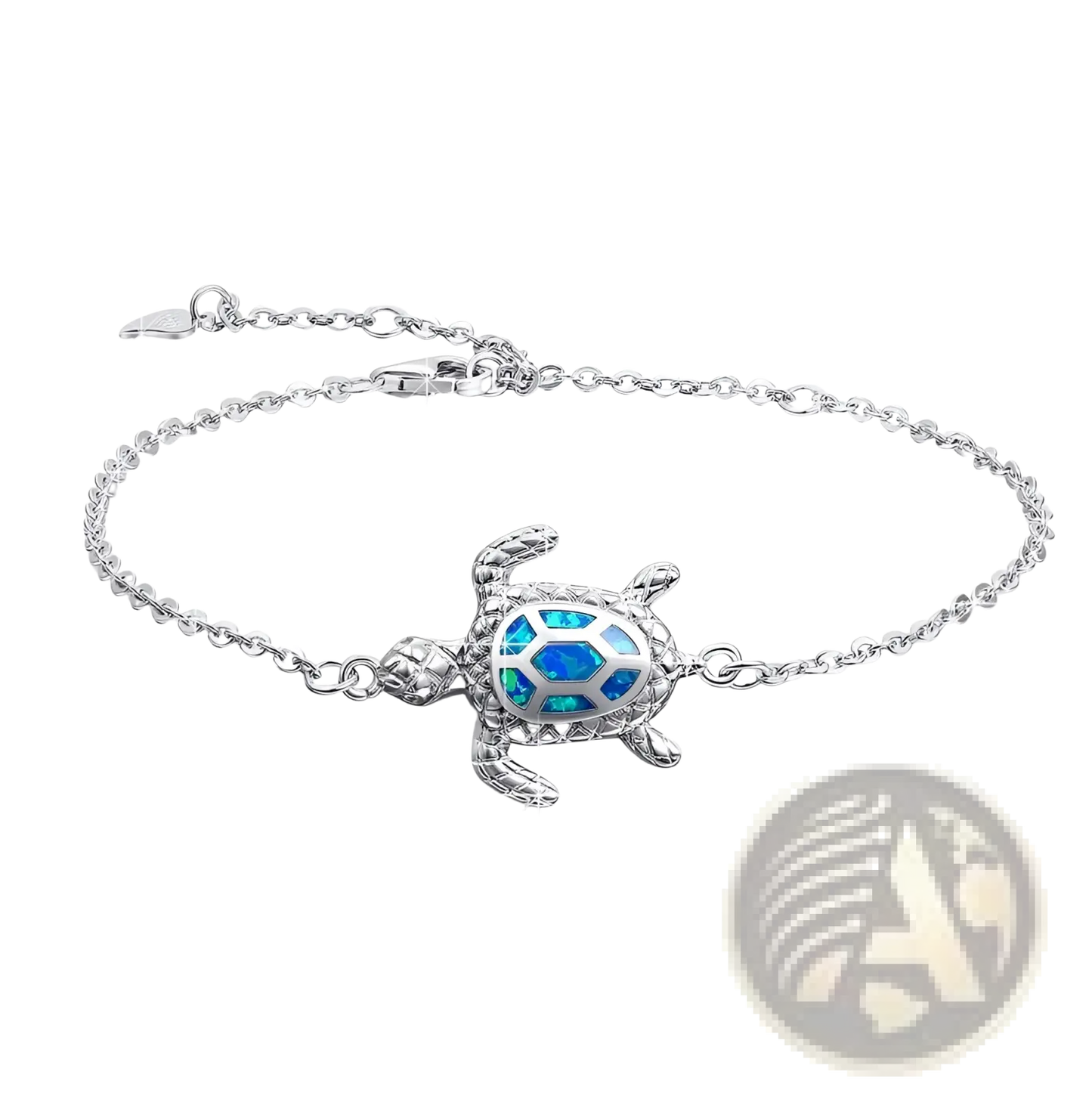 Silver Sea Turtle Opal Inlay Anklet