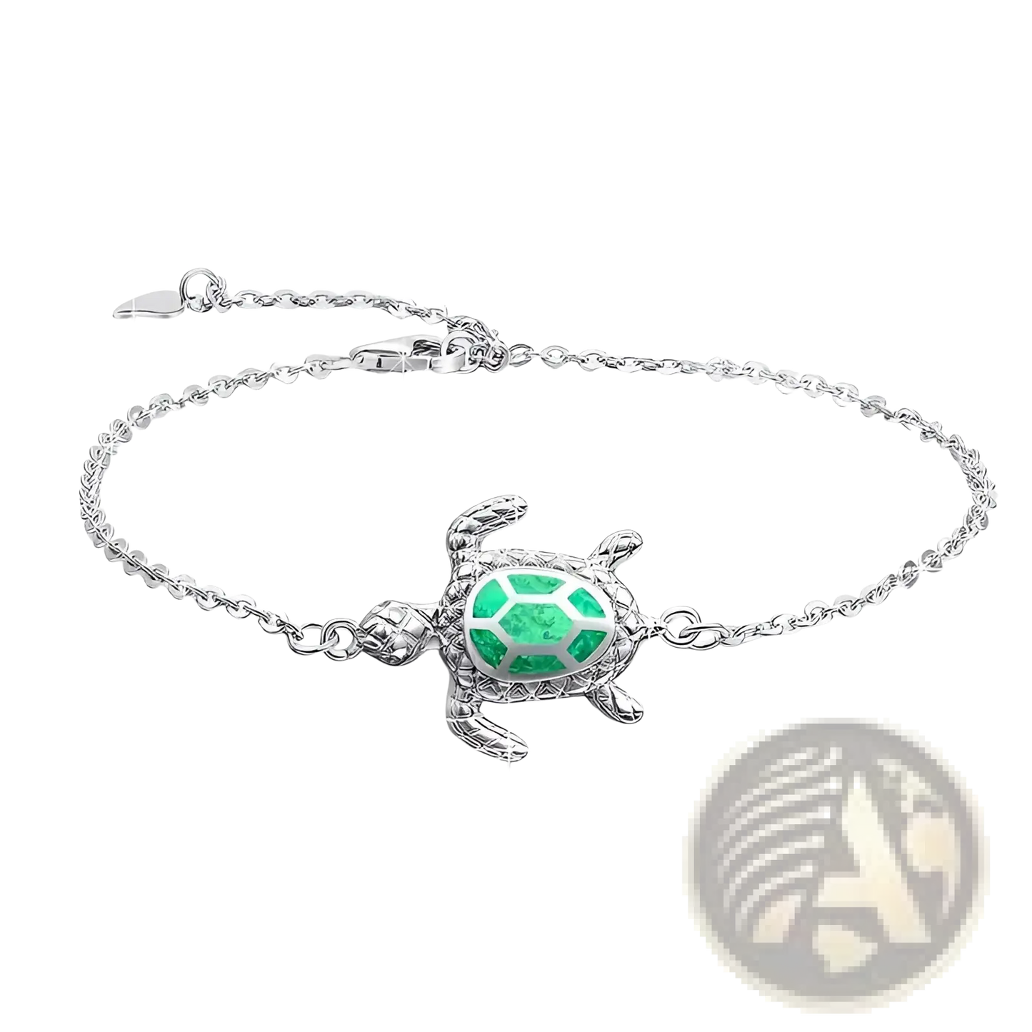 Silver Sea Turtle Opal Inlay Anklet
