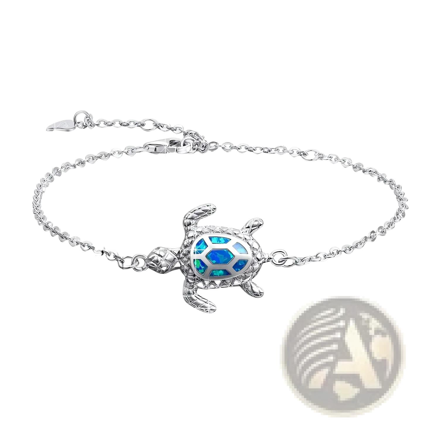 Silver Sea Turtle Opal Inlay Anklet
